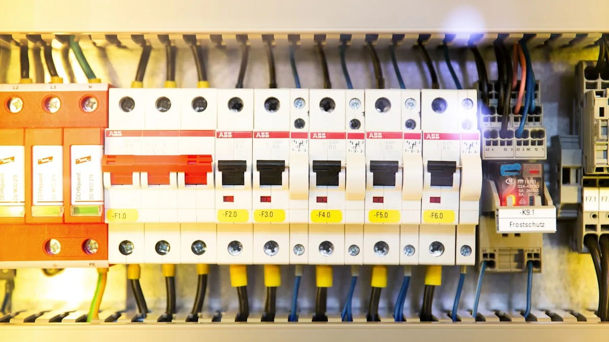 Electrician working on a commercial electrical panel