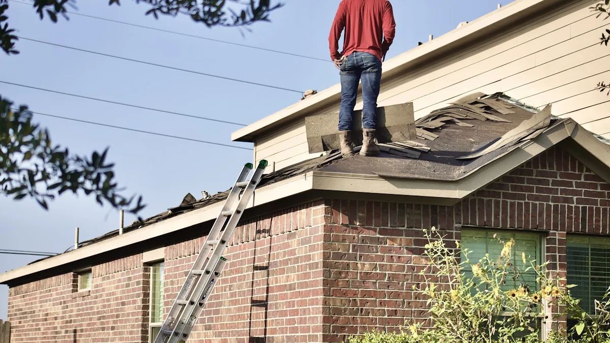 Roofing contractor working on a residential roof